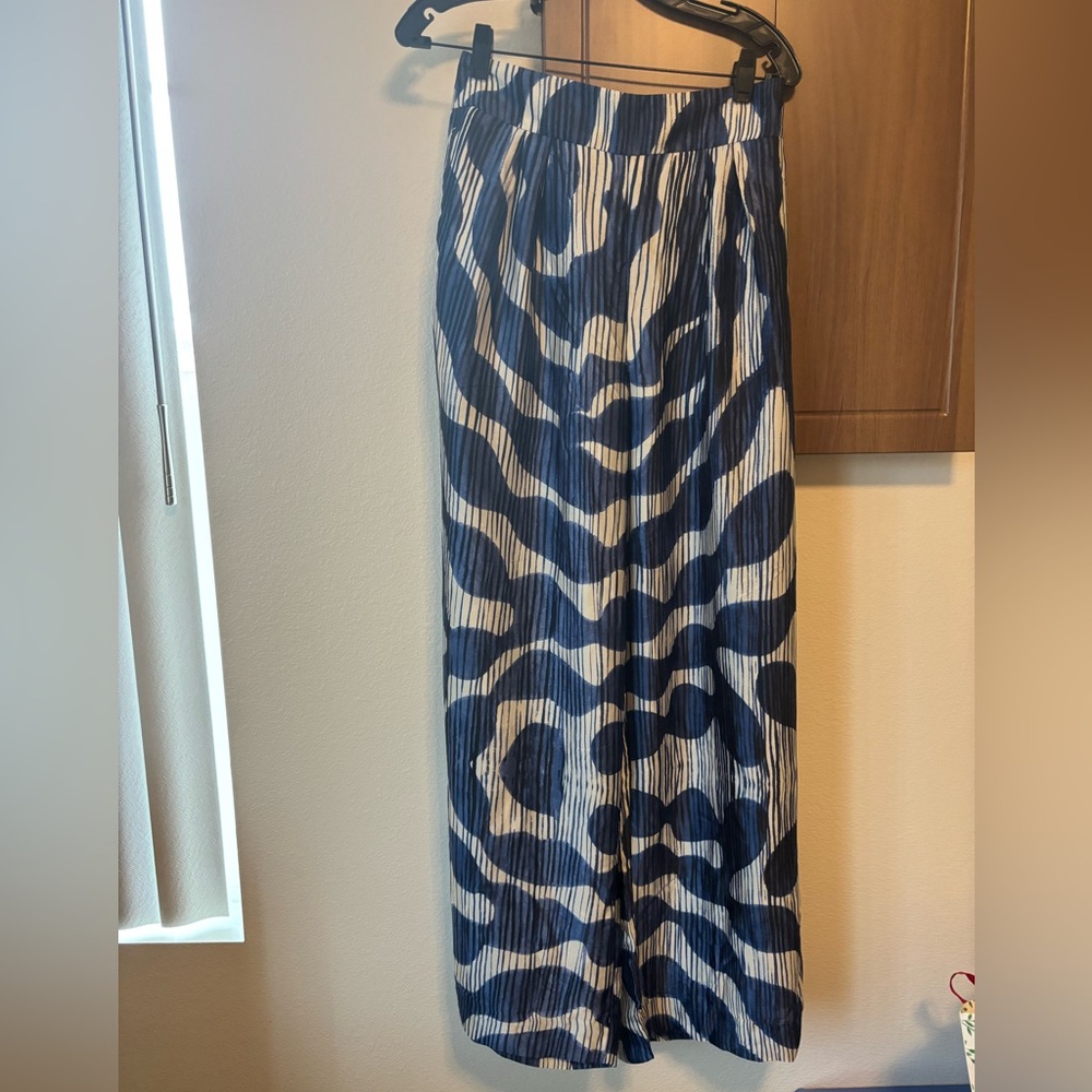 BR- Blue and white High waisted satin pants